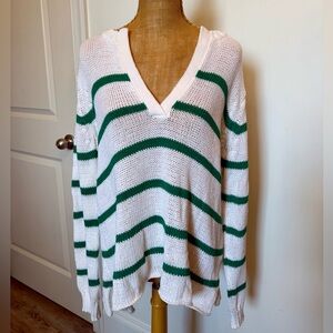 Wooden Ships White & Green St Patrick's Day 🍀 Striped Sweater M/L